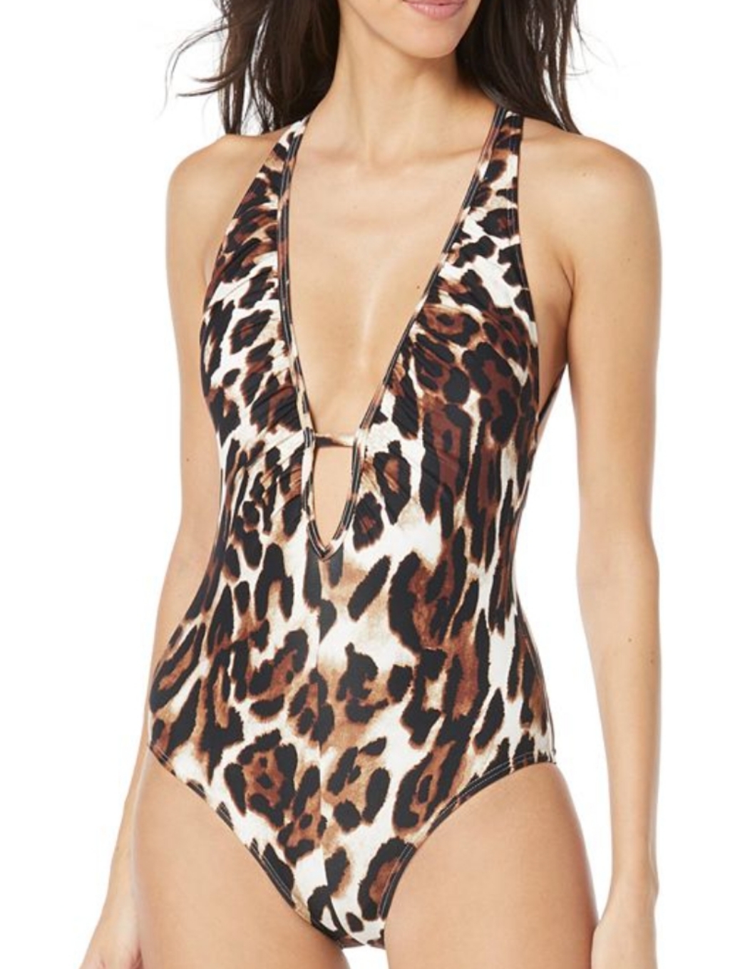 Vince Camuto Leopard Print One-Piece Swimsuit - Brown, Black, White